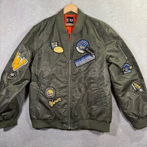 Golden State‎ Warriors NBA Bomber Jacket Embroidered Patches Green Mens 2XL Zip